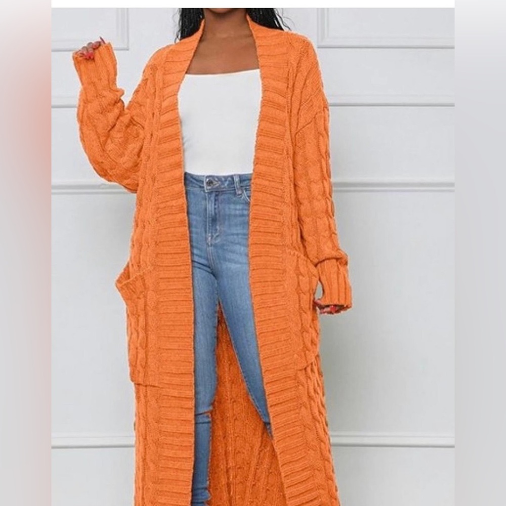 Sexy long maxi sweater cardigan, long sleeves with ribbed cuffs, open front ,